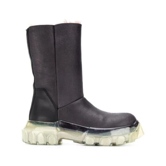 Rick Owens Shearling Mega Bozo Tractor Chelsea Boots Defect 41 M8 W11 Black - Picture 1 of 16